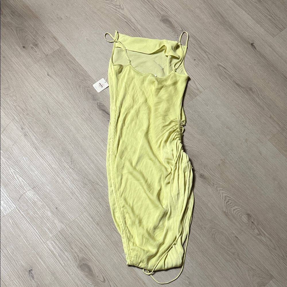 NWT Free People Square Neck Ruched Sexy Yellow Midi Dress - Picture 6 of 6